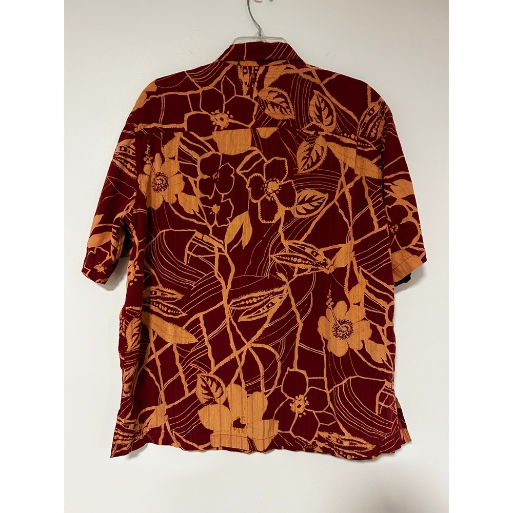 Tori Richard Honolulu Mens Large Silk Cotton Red Orange Tropical Floral Shirt - Picture 7 of 7